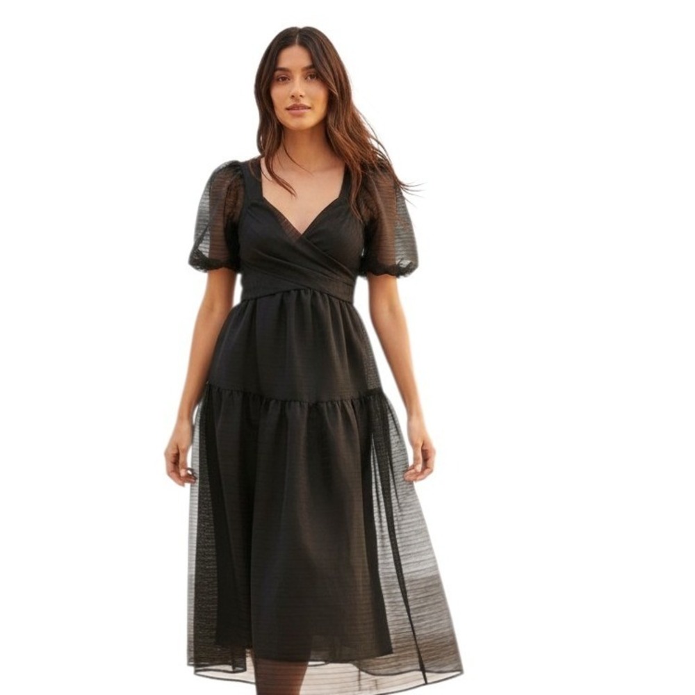 Free People Whimsigoth Dark‎ Romantic Fairycore Women's size 2 Sheer Puff Dress
